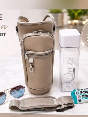 BEIGE BOTTLE HOLDER CROSSBODY BAG SET – WATER BOTTLE "NEW"